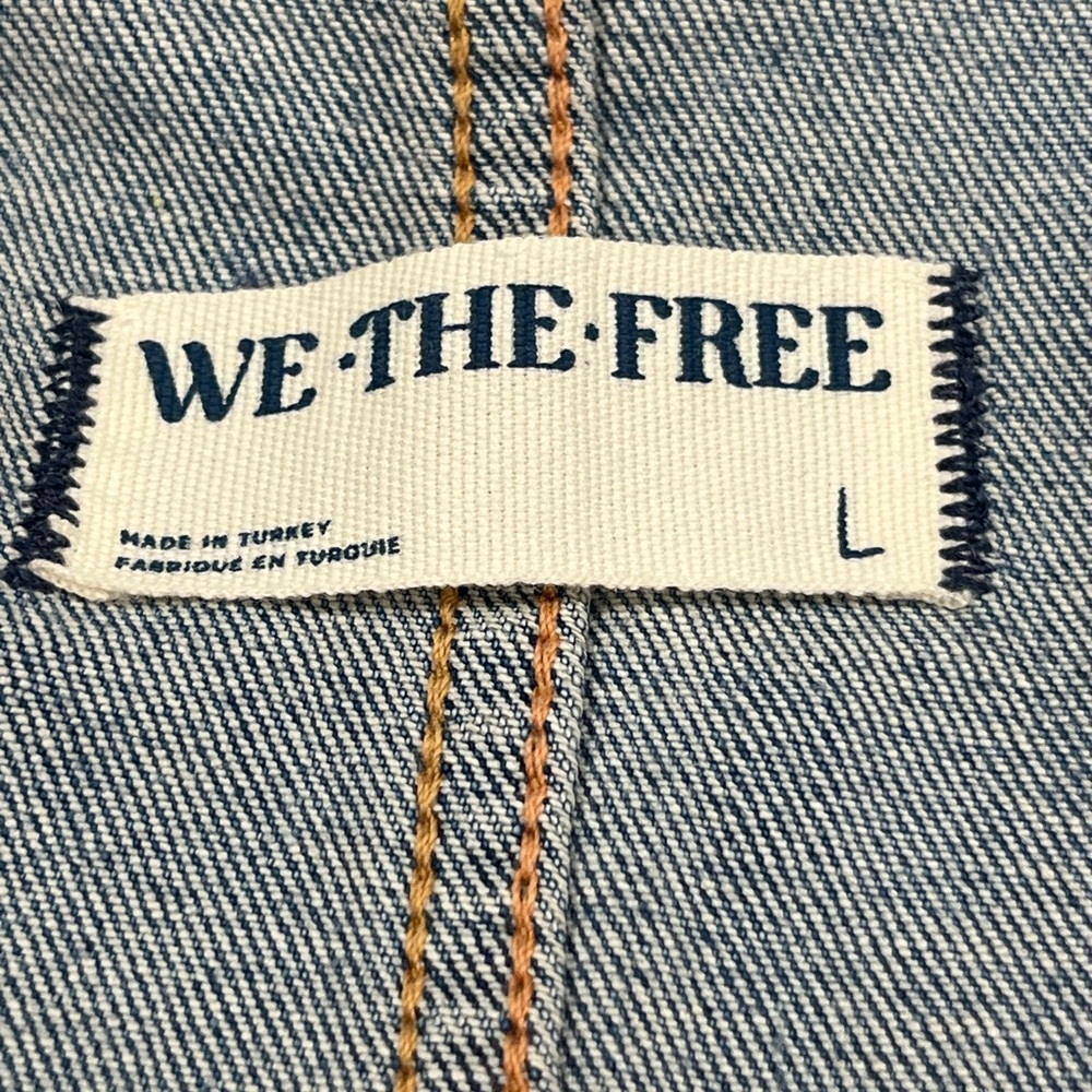 Free People We The Free Denim Zip Front Flare Jumpsuit Blue Large Boho - Picture 9 of 11